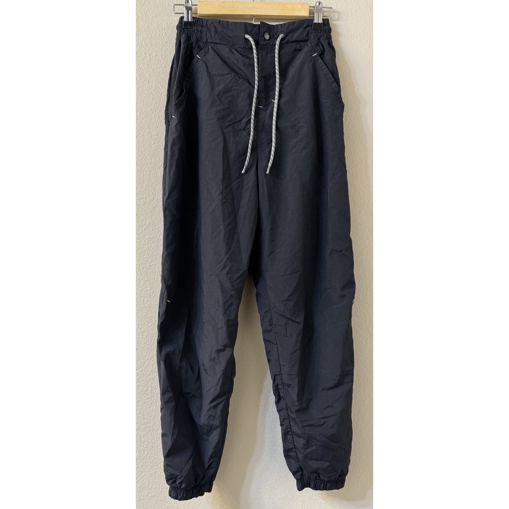 Gymshark Womens Track Pants XS Black Nylon Hi-Waisted Drawstring Joggers Pockets
